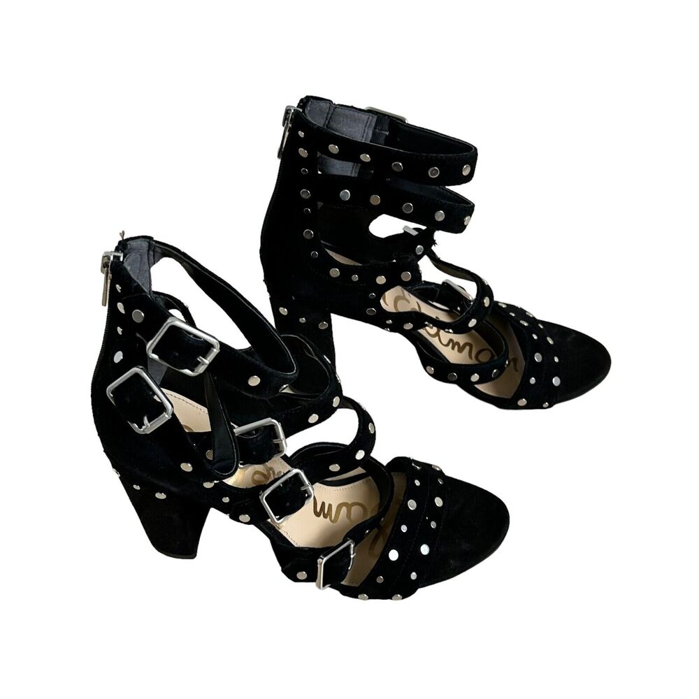 Sam Edelman Women's Size 9M York Sandal Black Suede Studded Block Heel